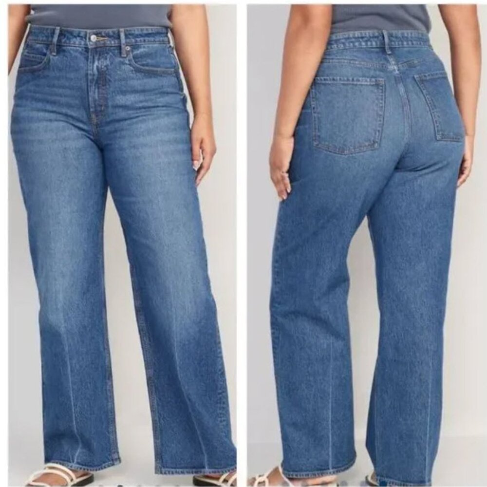 Old Navy Extra High-Rise Sky High Wide Leg Bedford Jeans Dark Blue Size 16